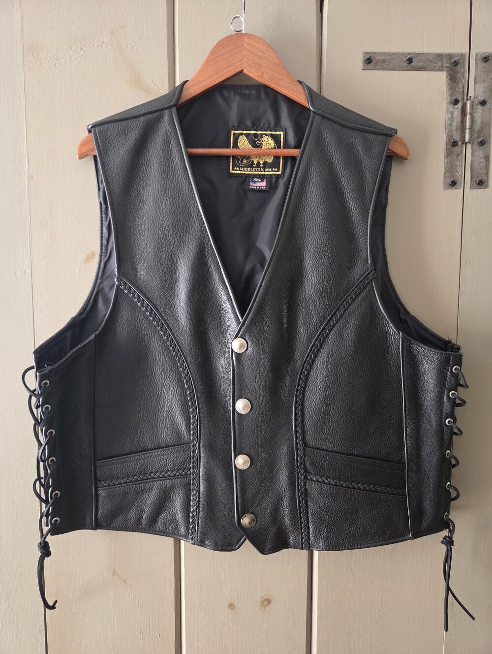 Men's Black Leather Vest with Side Lacing - Unbranded XXL